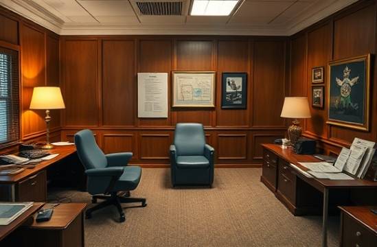 clear process guide, concise, illustrating communication protocols, photorealistic, traditional office with wood-paneling and carpet flooring, highly detailed, instruction handouts and guidebooks, 300 ppi, muted colors, desk lamp illumination, shot with a 70-200mm lens.