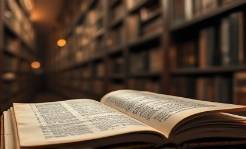 ancient bookkeeping ledger, historical, documenting entries, photorealistic, library-like setting with wooden shelves, highly detailed, dust specks catching light, 60mm lens, sepia and bronze, dim ambient lighting, shot with a macro lens.